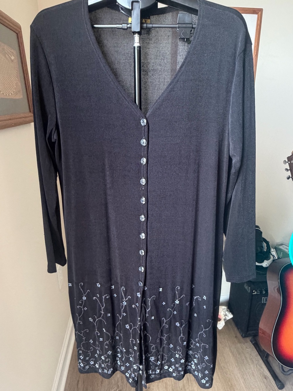 Black Embroidered Button-Front Long Dress | Vintage Whimsigoth Dress | Plus size